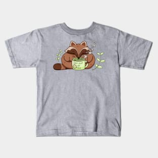 Cute Raccoon – Tea and Animal Lover Design Kids T-Shirt